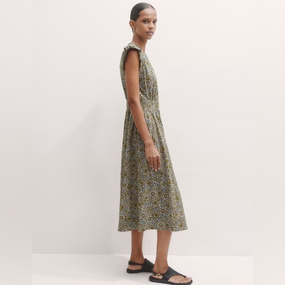 Me + Em Cotton Trailing Lotus Print Midi Dress Size 4 Olive Green Blue Floral - Picture 5 of 16